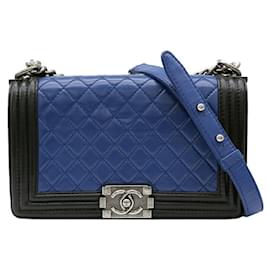 Chanel-Chanel Boy Chain Shoulder Bag Blue Black-Blue