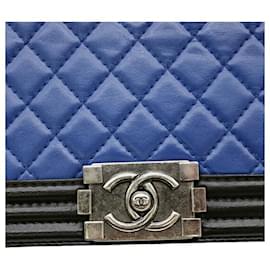 Chanel-Chanel Boy Chain Shoulder Bag Blue Black-Blue