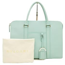 Bulgari-Bvlgari Grain Leather Tote Bag-Blue