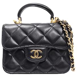 Chanel-Chanel Lambskin Top Handle Flap Coin Purse-Black