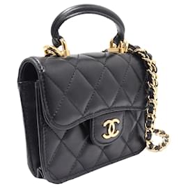Chanel-Chanel Lambskin Top Handle Flap Coin Purse-Black
