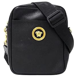 Versace-Versace Medusa Leather Shoulder Bag Black-Black