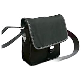 Prada-Prada Triangle Logo Nylon Leather Shoulder Bag-Black