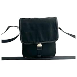 Prada-Prada Triangle Logo Nylon Leather Shoulder Bag-Black