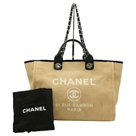 Chanel-Chanel Deauville GM Canvas Tote-Brown,Beige