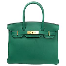 Hermès-Hermes Birkin 30 Togo Leather Handbag Green-Green