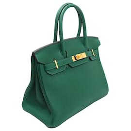 Hermès-Hermes Birkin 30 Togo Leather Handbag Green-Green
