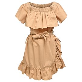 Abito mini a balze off-shoulder Sandro Paris in cotone marrone Marrone Rosso
