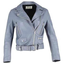 Acne- Acne Studios Zipped Biker Jacket in Blue Leather-Blue,Light blue