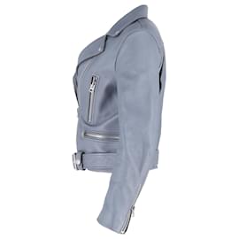 Acne- Acne Studios Zipped Biker Jacket in Blue Leather-Blue,Light blue