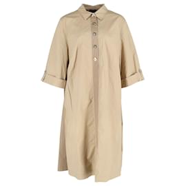 Escada- Escada Buttoned Midi Shirt Dress in Beige Cotton-Black