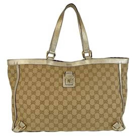 Gucci-Gucci GG Canvas/Leather 2way Tote Bag 141472-Brown,Beige