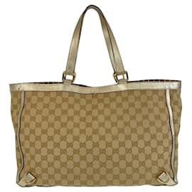 Gucci-Gucci GG Canvas/Leather 2way Tote Bag 141472-Brown,Beige