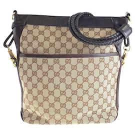 Gucci-Gucci GG Canvas/Leather Shoulder Bag 109097-Metallic,Bronze