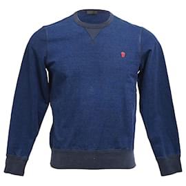 Alexander Mcqueen-Alexander McQueen Skull Patch Crew Neck Sweatshirt in Blue Cotton-Blue,Navy blue