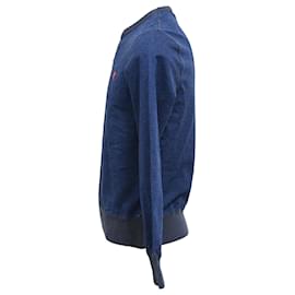 Alexander Mcqueen-Alexander McQueen Skull Patch Crew Neck Sweatshirt in Blue Cotton-Blue,Navy blue