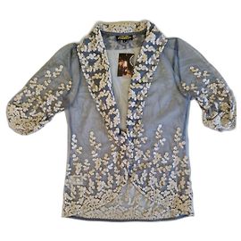 Autre Marque Top bordado Liliana de algodão e seda da Nancy Mac Azul claro
