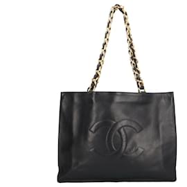 Chanel-Chanel Black Leather Chain Tote Bag-Black
