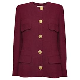 Chanel-Burgundy and Gold Tweed Jacket-Red