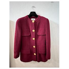 Chanel-Burgundy and Gold Tweed Jacket-Red