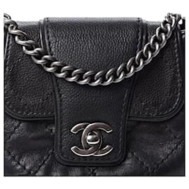 Chanel-Chanel 2014 Paris-Dallas Black Caviar Mini Bubble Graphic Messenger Flap Bag-Black,Silver hardware