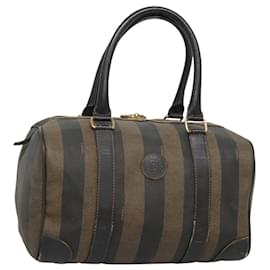 Fendi-Sac à main en toile Pecan FENDI PVC noir et or Auth th5941-Noir,Doré