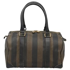 Fendi-Sac à main en toile Pecan FENDI PVC noir et or Auth th5941-Noir,Doré