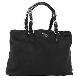 PRADA Borsa Tote Nylon Nera Argento Auth am8250 Nero Argento