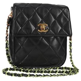 Chanel-CHANEL Matelasse Chain Shoulder Bag Lamb Skin Black Gold CC Auth yk18010-Black,Golden