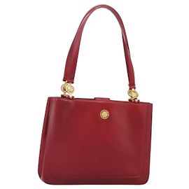 Bolsa Tote de couro vermelho e dourado Auth am8101 VERSACE Vermelho Dourado