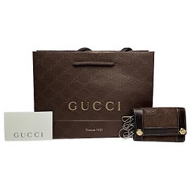 Chaveiro vintage de couro camurça monograma Gucci marrom Marrom