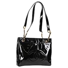 Chanel-CHANEL Matelasse Tote Bag Patent leather Black Gold CC Auth 120184-Black,Golden