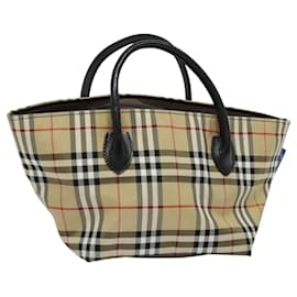 Autre Marque-Burberrys Blue Label Hand Bag Nylon Beige Silver Auth kk459-Silvery,Beige