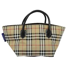 Autre Marque-Burberrys Blue Label Hand Bag Nylon Beige Silver Auth kk459-Silvery,Beige
