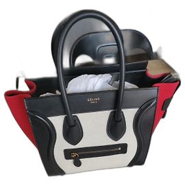Céline Grand Luggage Black Leather and Cloth Handbag Black Multiple colors