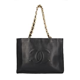 Chanel-Chanel Black Leather Chain Tote Bag-Black