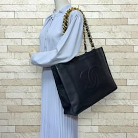 Chanel-Chanel Black Leather Chain Tote Bag-Black