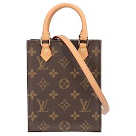 Louis Vuitton-Bolsa de Ombro Monogram Petite Sac Plat Louis Vuitton-Marrom,Monograma
