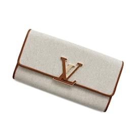 Louis Vuitton-Carteira longa Louis Vuitton em lona e couro de bezerro-Marrom,Cru