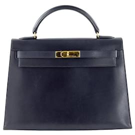 Hermès-Sac à main Kelly 32 en cuir-Bleu
