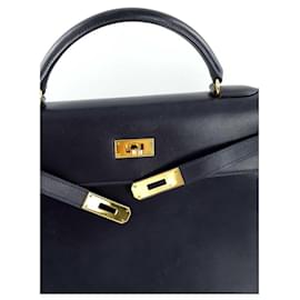 Hermès-Sac à main Kelly 32 en cuir-Bleu