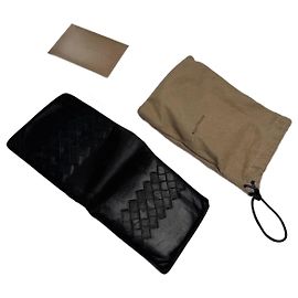 Vintage Bottega Veneta Foldable Card Holder Leather Black Black