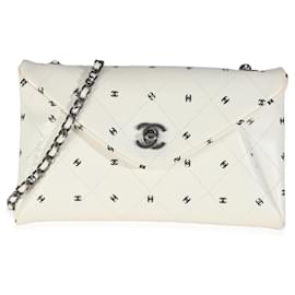 Chanel-Chanel White Lambskin CC Logo Envelope Clutch With Chain-Black,White