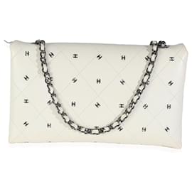 Chanel-Chanel White Lambskin CC Logo Envelope Clutch With Chain-Black,White