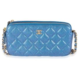 Chanel-Chanel Blue Iridescent Quilted Caviar Small Clutch With Chain Handbag-Blue