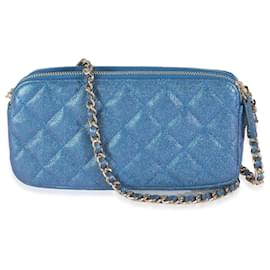 Chanel-Chanel Blue Iridescent Quilted Caviar Small Clutch With Chain Handbag-Blue