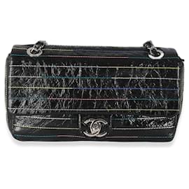 Chanel-Chanel Black Crinkle Patent Multicolor Stitch Single Flap Bag-Black