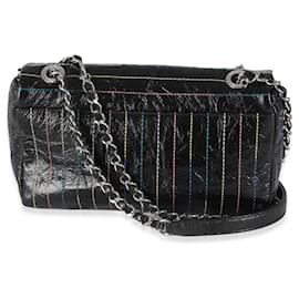 Chanel-Chanel Black Crinkle Patent Multicolor Stitch Single Flap Bag-Black