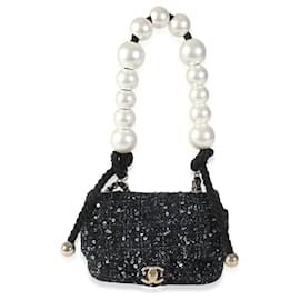 Chanel-Chanel Black Ecru Tweed Mini Pearl Handle Flap Bag-Black,Blue