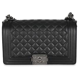 Chanel-Chanel Black Quilted Old Medium Boy Bag-Black